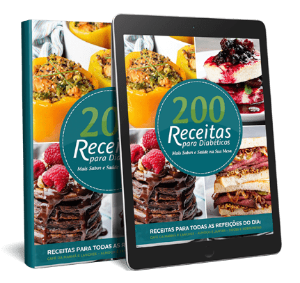 Ebook e Tablet com a Capa do Ebook 200 Receitas para Diabéticos